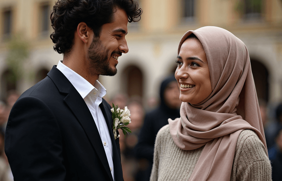 Muslim Couple Representing Marriage Between Eid Al-Fitr and Eid Al-Adha